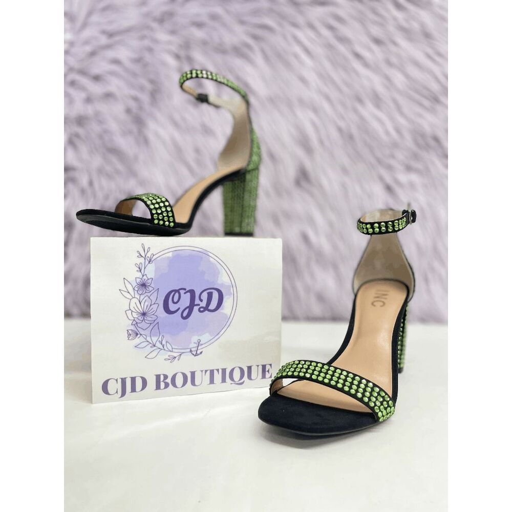 INC International Concepts Women's Lexini Two Piece Sandals - Green Bling 9M